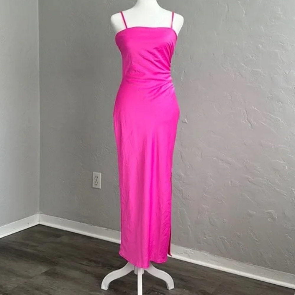 NWOT House of Harlow Bright Pink Satin Midi Dress